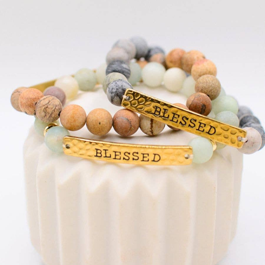 Blessed- Stone and hammered gold bracelet- Women's