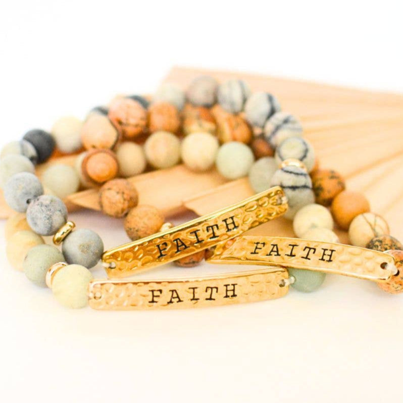 Faith- Stone and hammered gold bracelet- Women's
