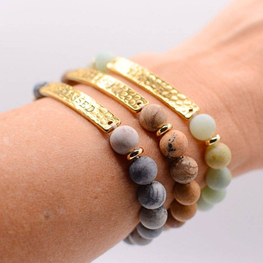 Blessed- Stone and hammered gold bracelet- Women's