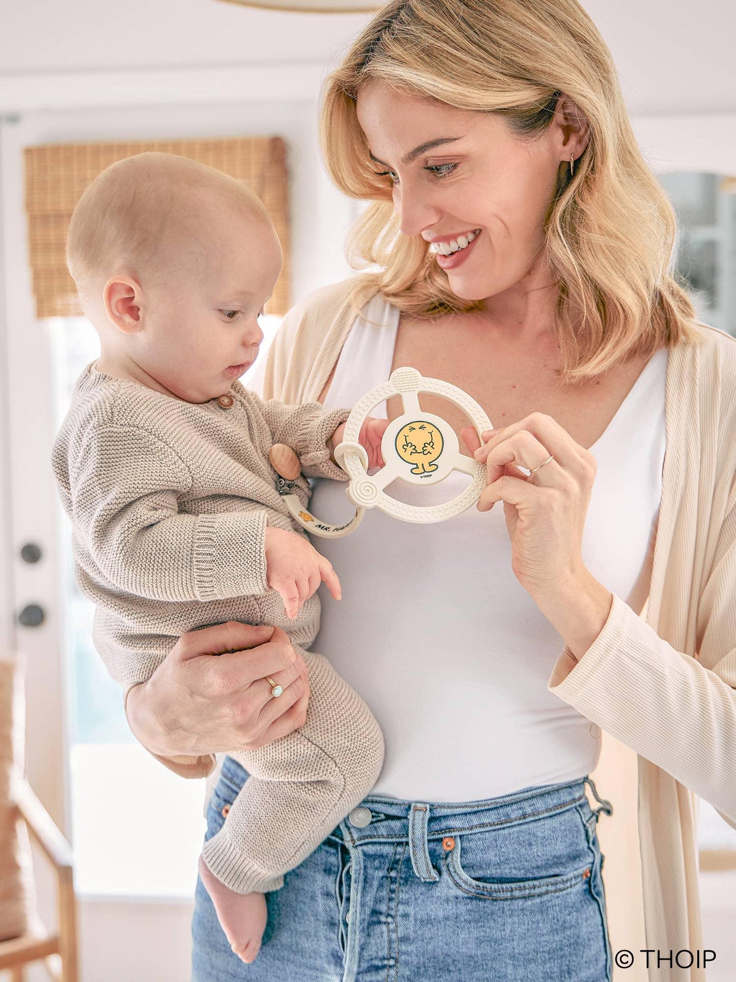 Mr. Happy Silicone Teether Ring w Detachable Clip - Summit and Nest