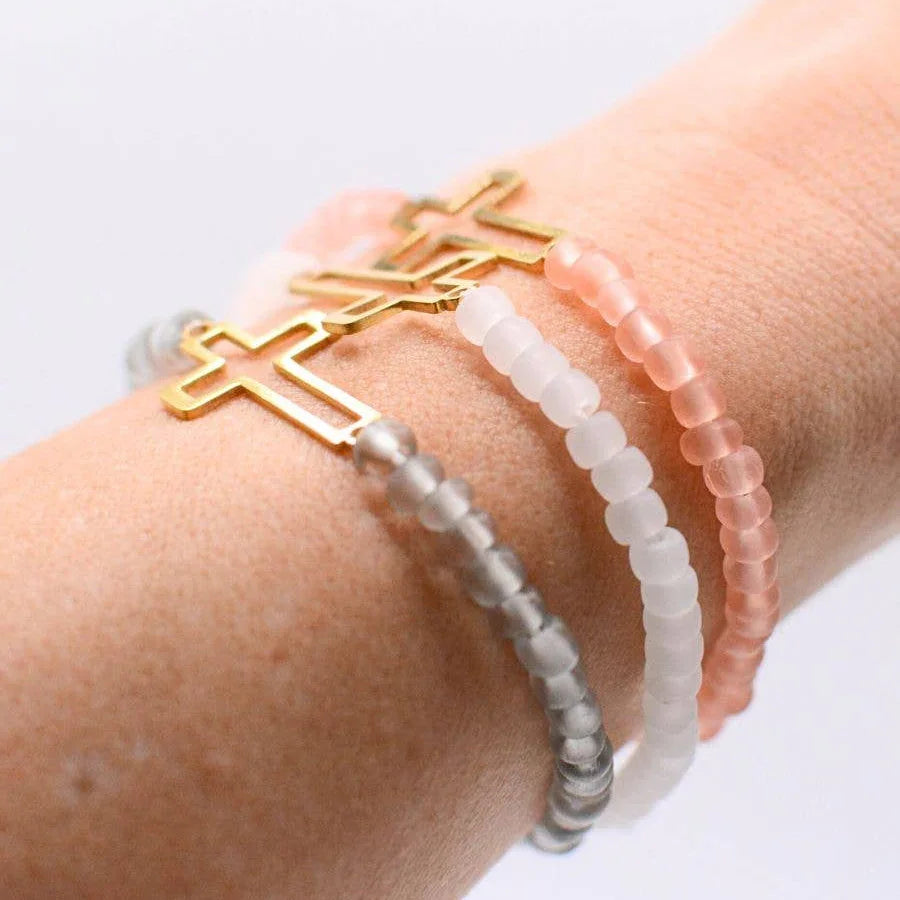 Gold Cross Beaded Bracelet- Women's - Summit and Nest