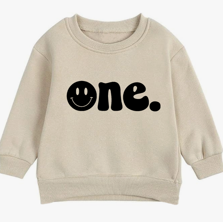One. Smiley first birthday- Organic cotton infant and toddler sweatshirt - Summit and Nest