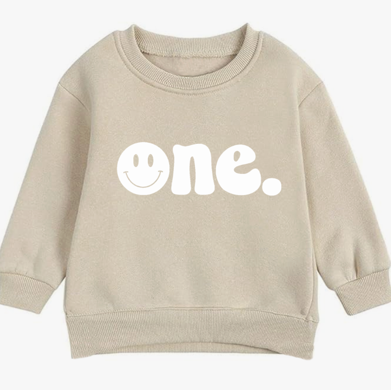 One. Smiley first birthday- Organic cotton infant and toddler sweatshirt - Summit and Nest