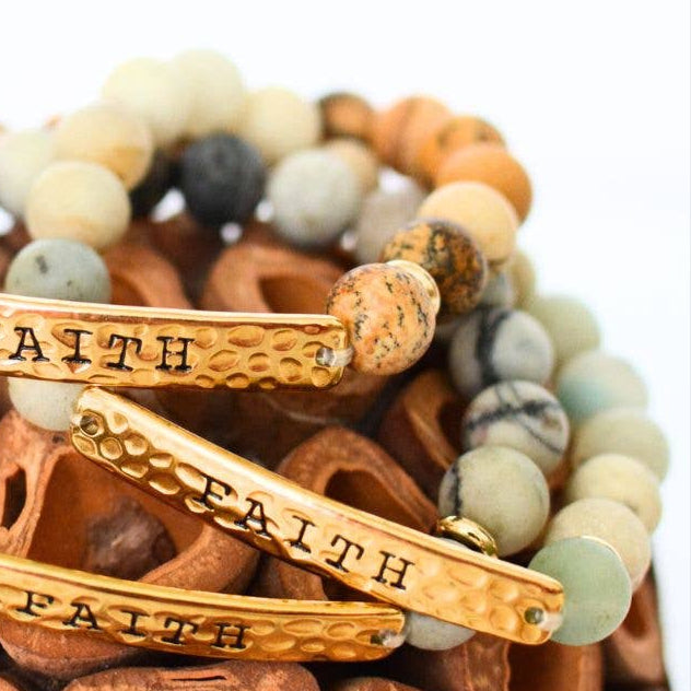 Faith- Stone and hammered gold bracelet- Women's
