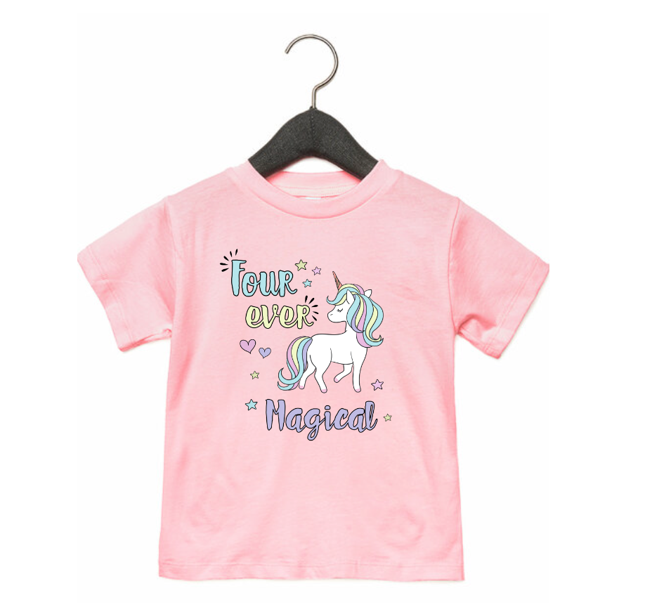 Four-ever magical- Girl's unicorn short sleeve tee