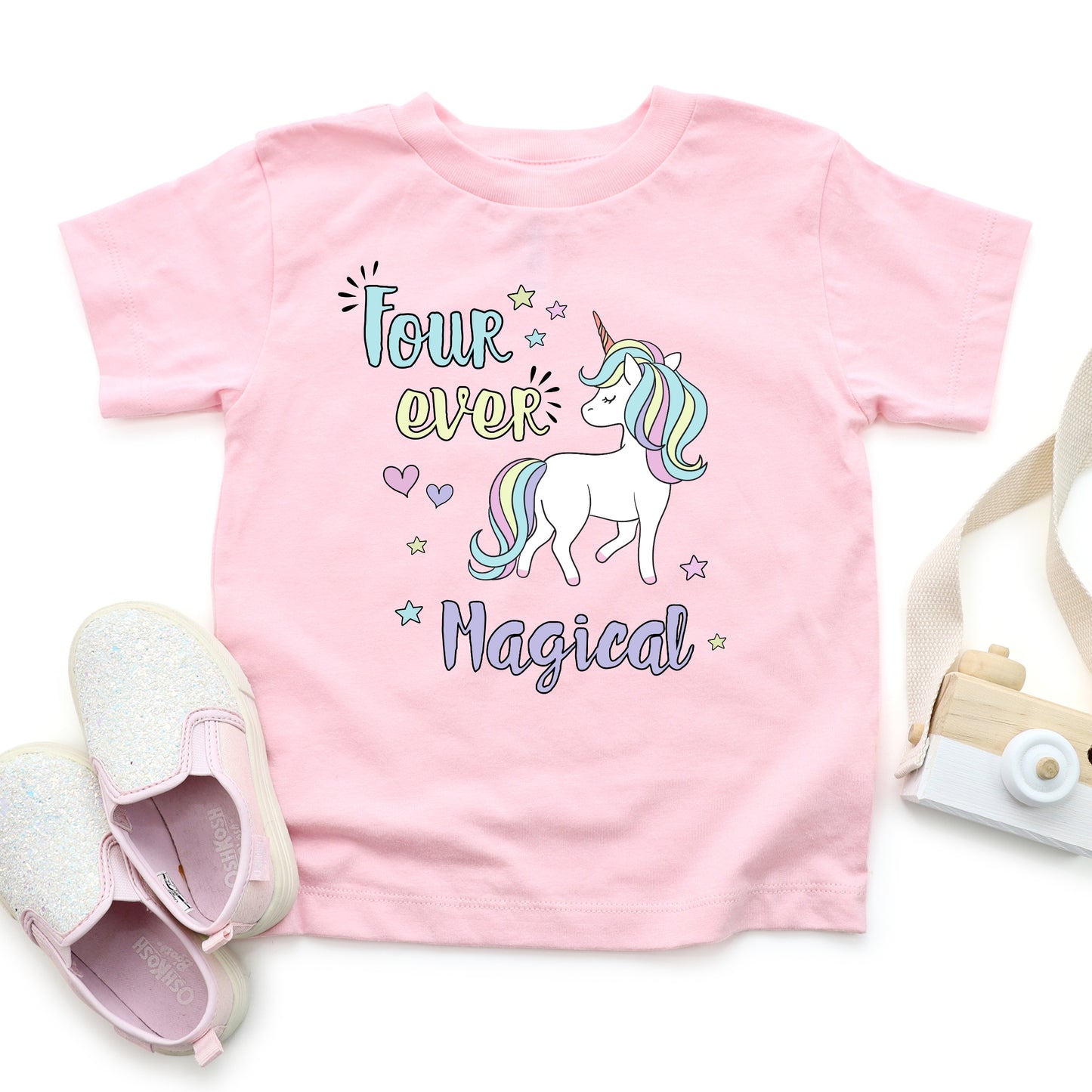 Four-ever magical- Girl's unicorn short sleeve tee