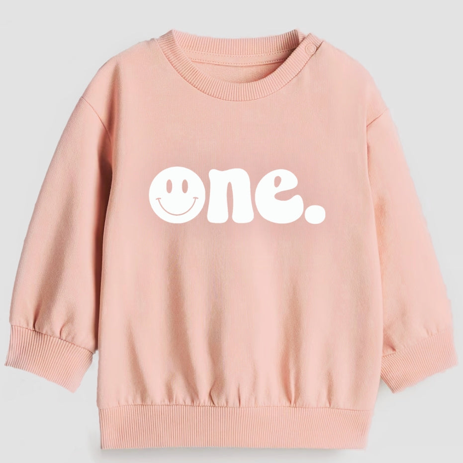 One. Smiley first birthday- Organic cotton infant and toddler sweatshirt - Summit and Nest