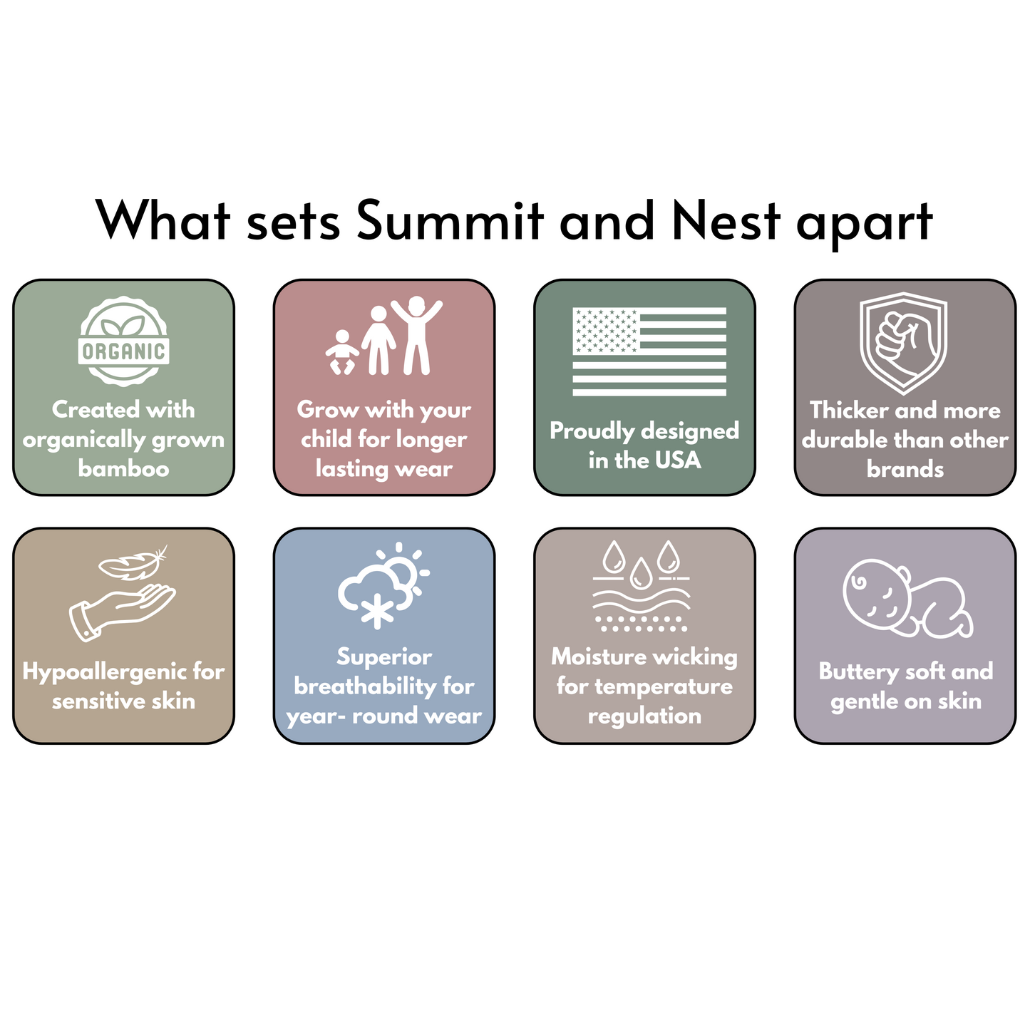 List of features that set Summit and Nest products apart on a white background