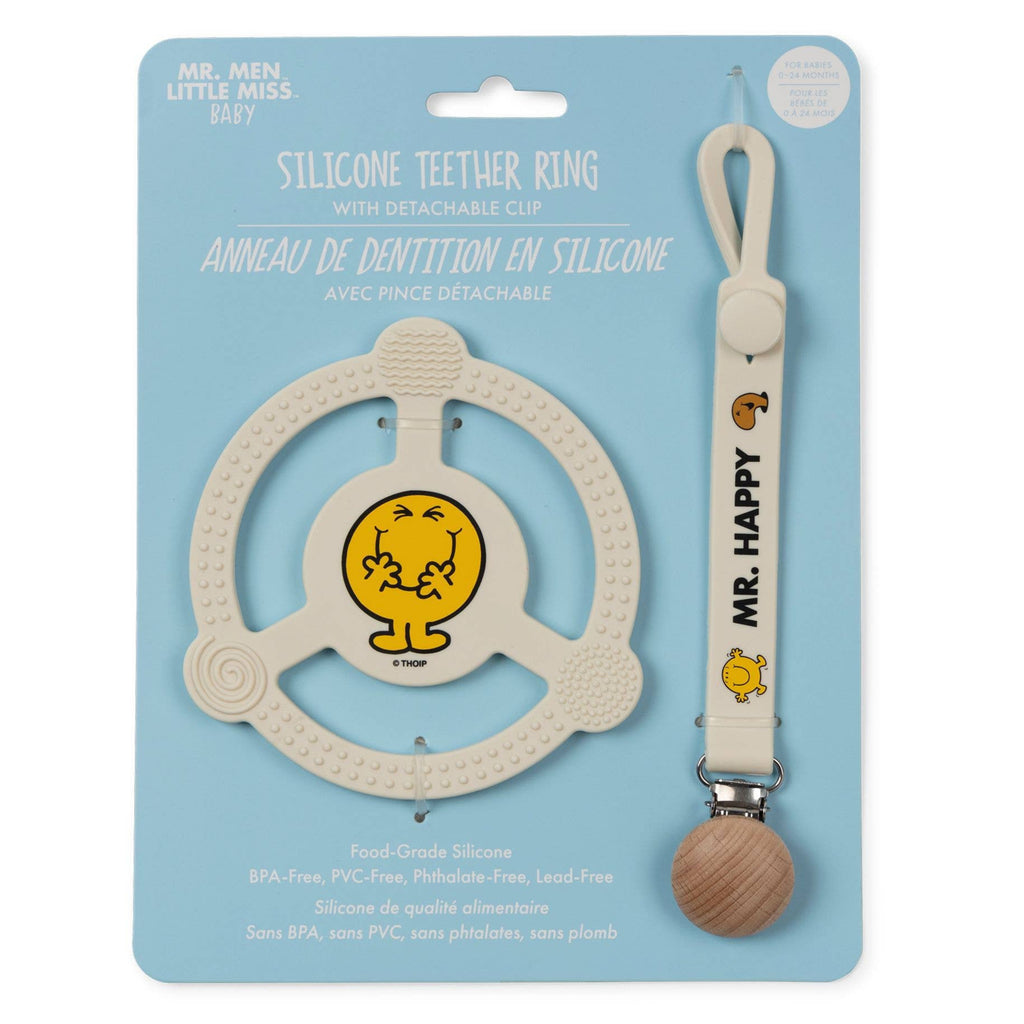 Mr. Happy Silicone Teether Ring w Detachable Clip - Summit and Nest