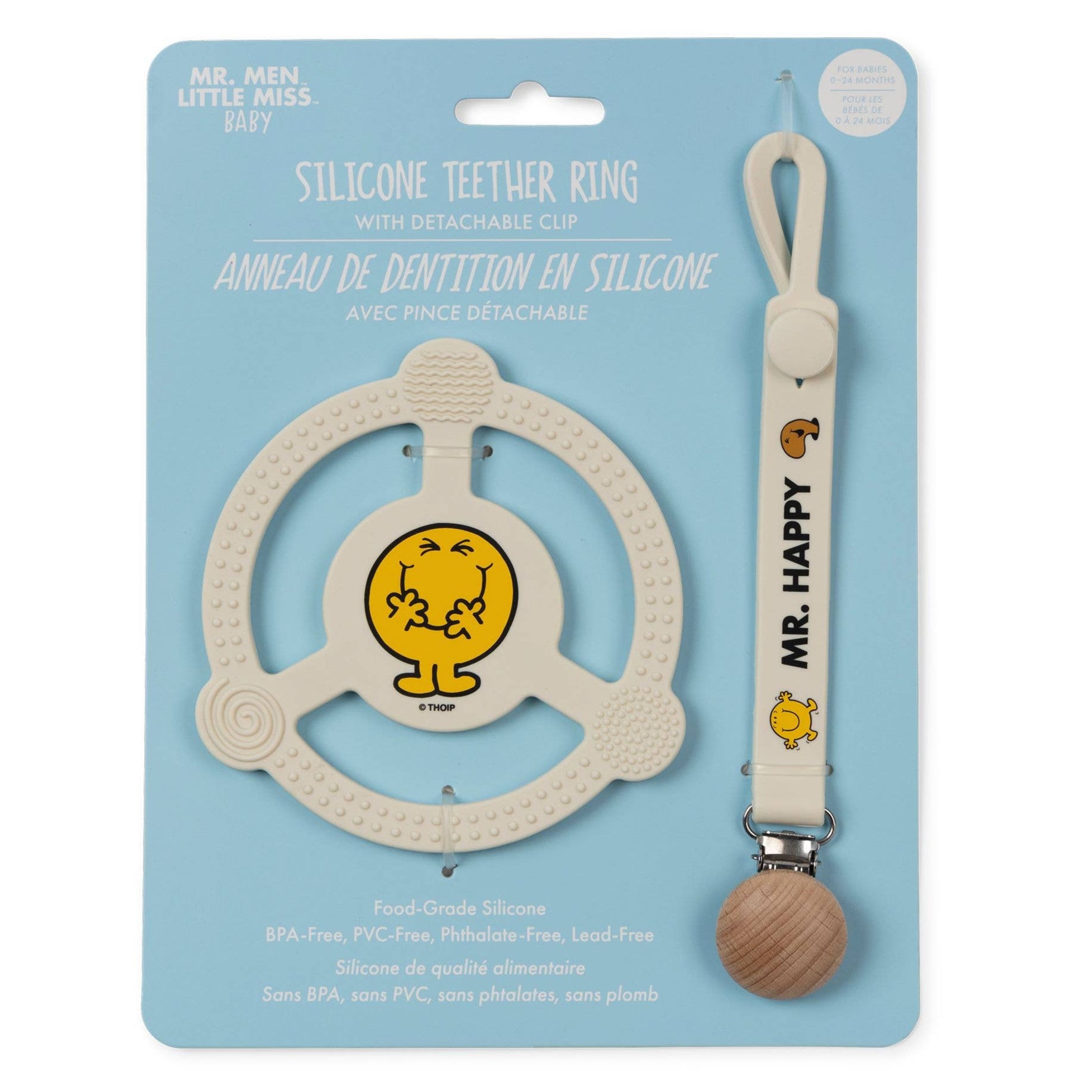 Mr. Happy Silicone Teether Ring w Detachable Clip - Summit and Nest