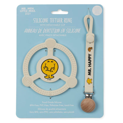 Mr. Happy Silicone Teether Ring w Detachable Clip - Summit and Nest