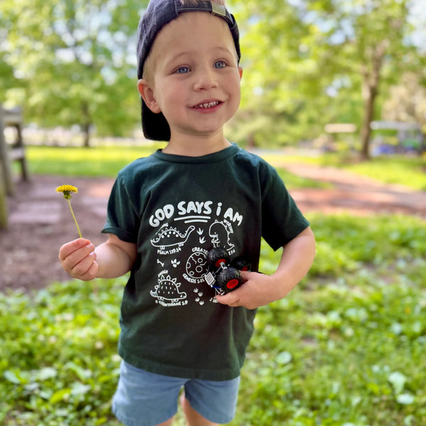 Dinosaurs- God says I am...- Short sleeve tee and infant bodysuit - Summit and Nest