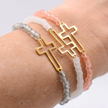 Gold Cross Beaded Bracelet- Women's - Summit and Nest