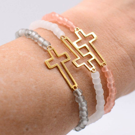 Gold Cross Beaded Bracelet- Women's