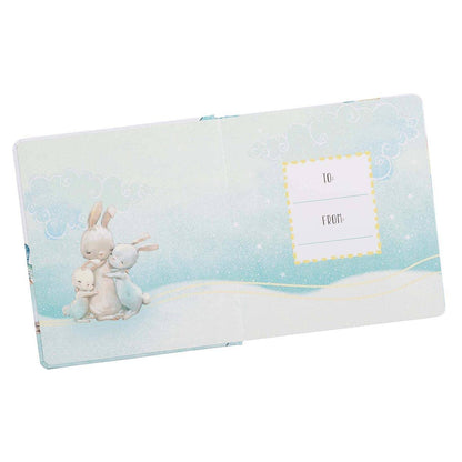 Gift card with cartoon bunnies on a light blue background