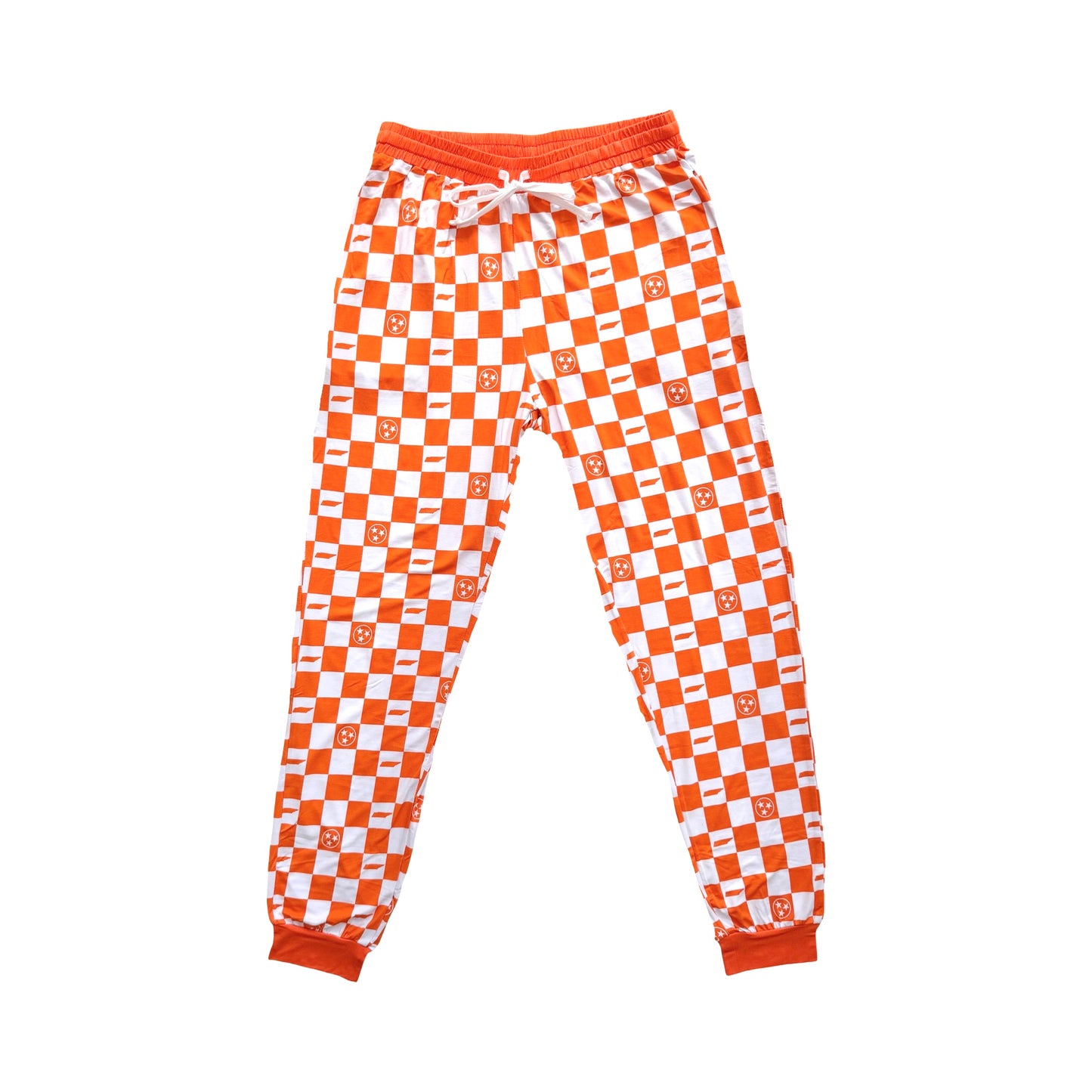 Orange and white checkerboard- Bamboo adult joggers- Unisex
