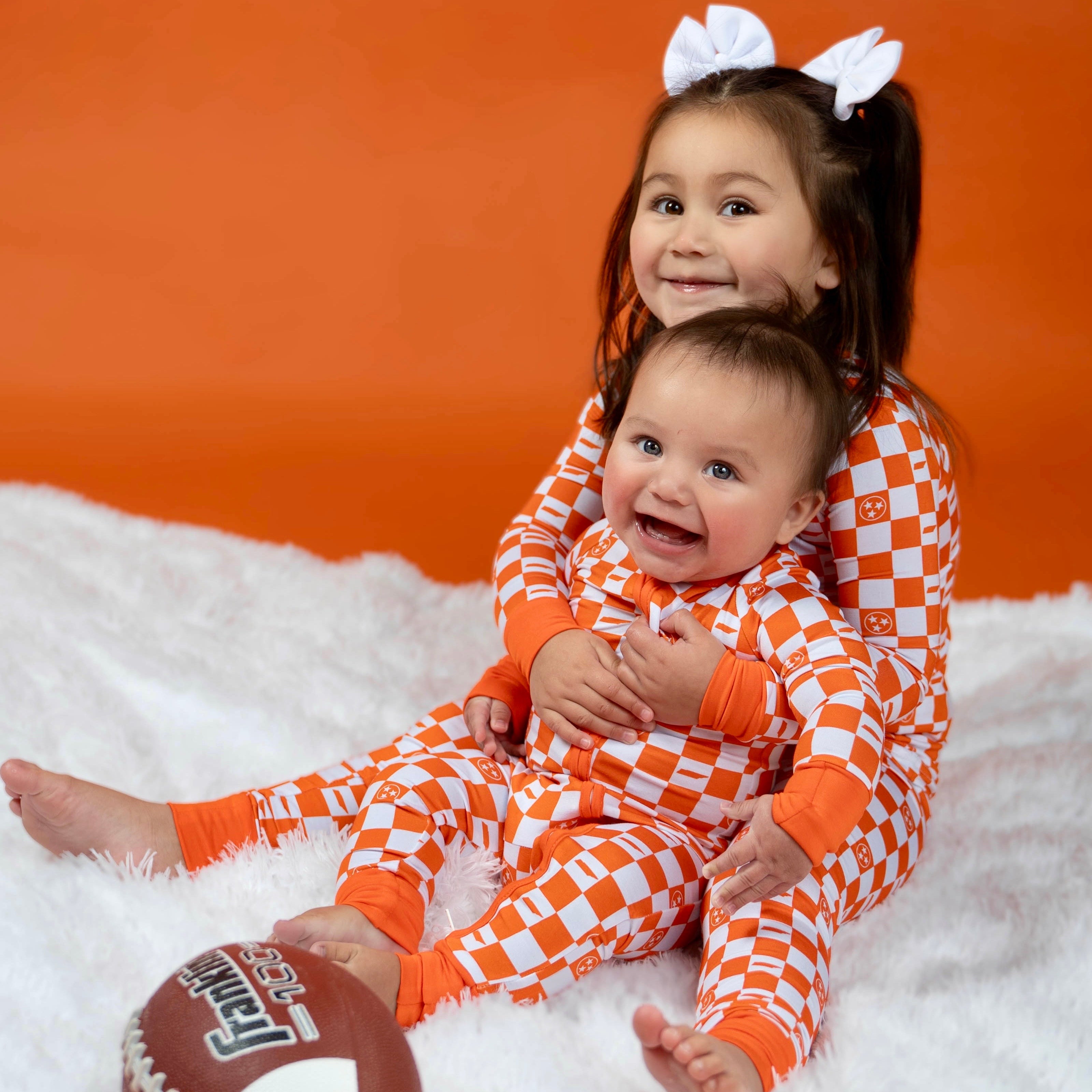 Orange and White Checkerboard- Bamboo two piece pajama set- Toddler an