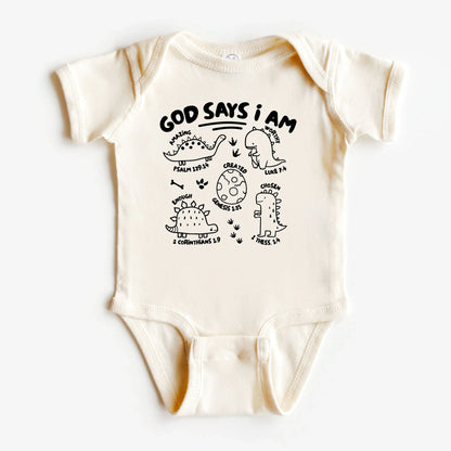 Dinosaurs- God says I am...- Short sleeve tee and infant bodysuit - Summit and Nest