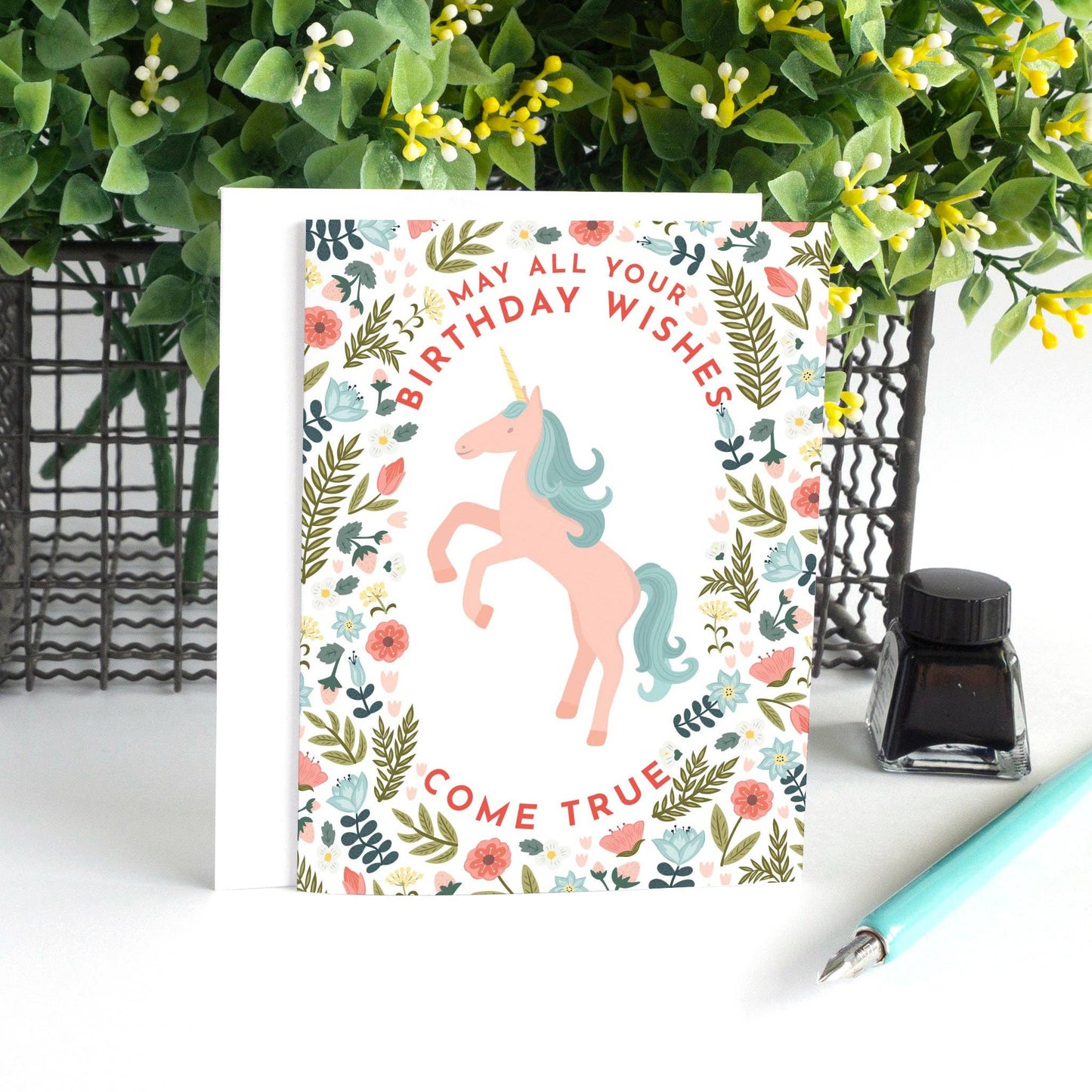 Floral Unicorn Birthday Card - Summit and Nest