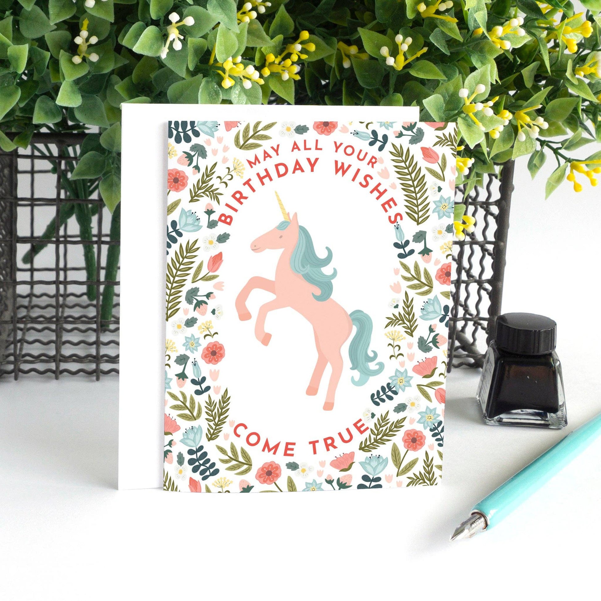 Floral Unicorn Birthday Card - Summit and Nest