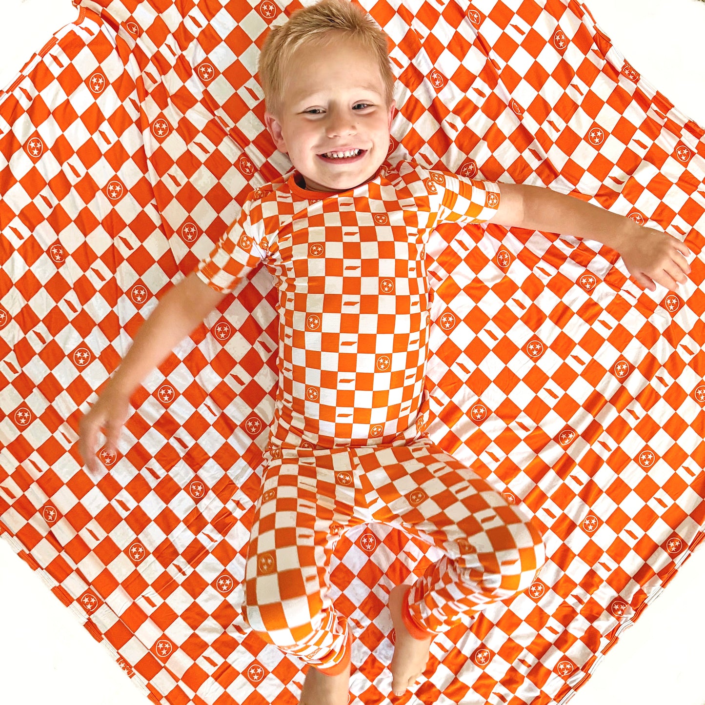 Orange and White Checkerboard- Summit Soft® Bamboo Blanket - Summit and Nest