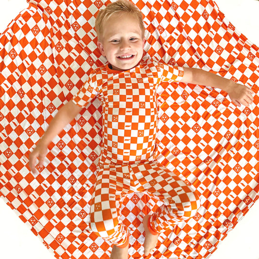 Orange and White Checkerboard- Summit Soft® Bamboo Blanket - Summit and Nest