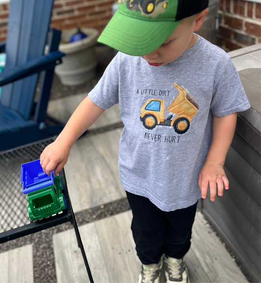 A little dirt never hurt- Dump truck children's tee and infant bodysuit