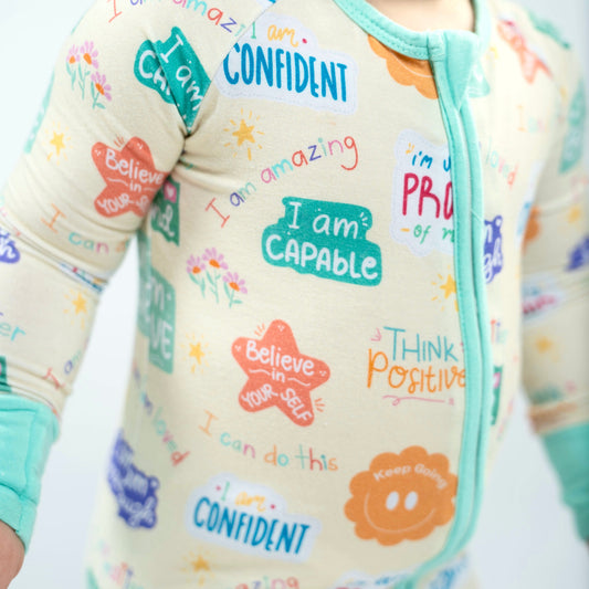 Positive affirmations- Bamboo convertible footie- Zippy pajamas