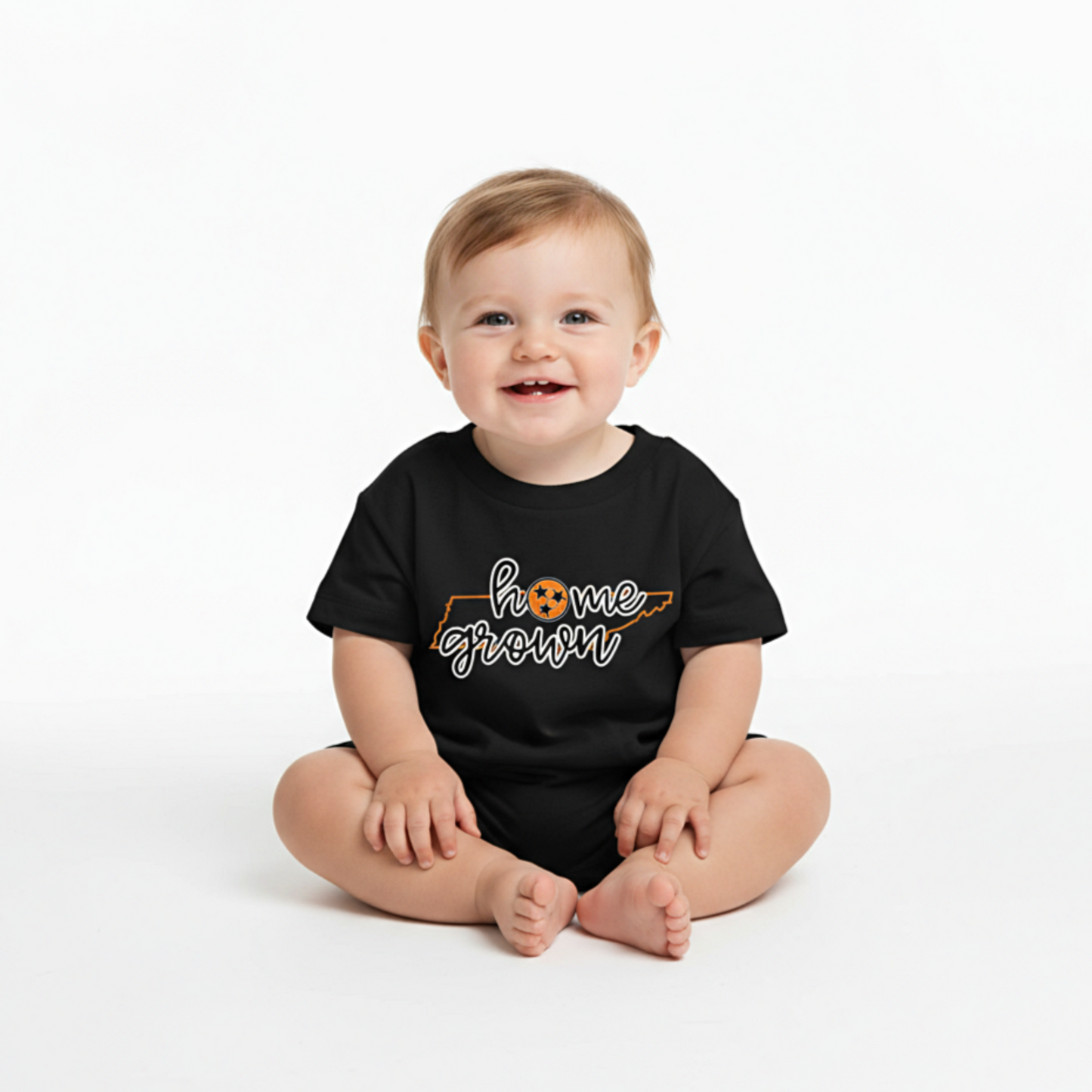 baby boy in black home grown tennessee onesie