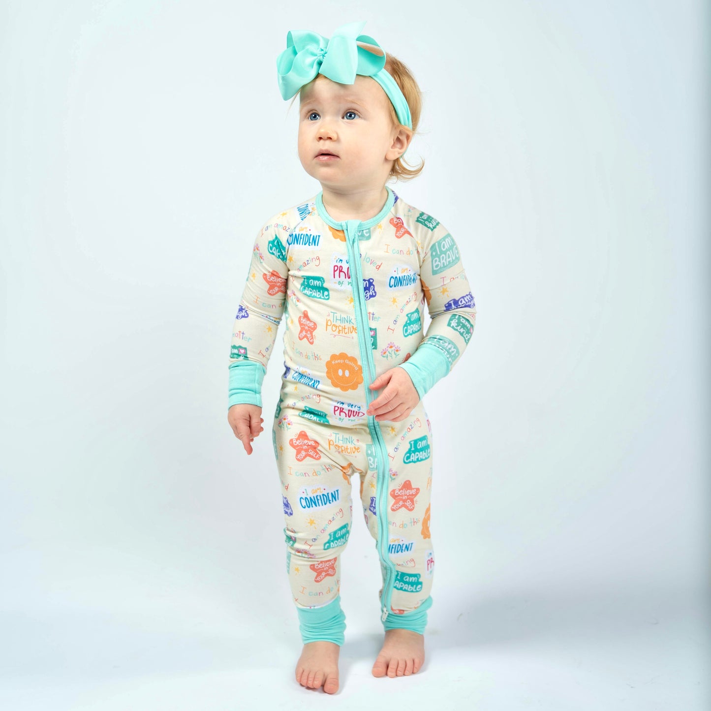 Positive affirmations- Bamboo convertible footie- Zippy pajamas