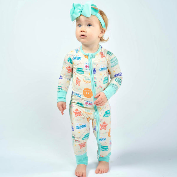 Positive affirmations- Bamboo convertible footie- Zippy pajamas - Summit and Nest