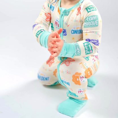 Positive affirmations- Bamboo convertible footie- Zippy pajamas