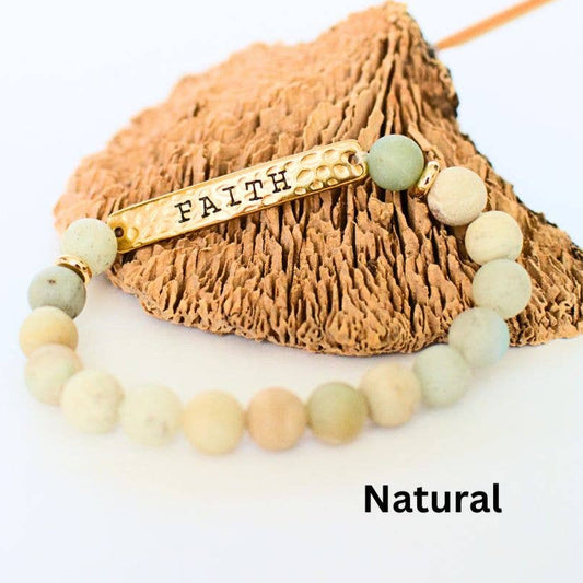 Faith- Stone and hammered gold bracelet- Women's