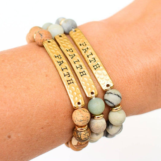 Faith- Stone and hammered gold bracelet- Women's
