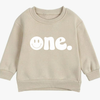 One. Smiley first birthday- Organic cotton infant and toddler sweatshirt - Summit and Nest