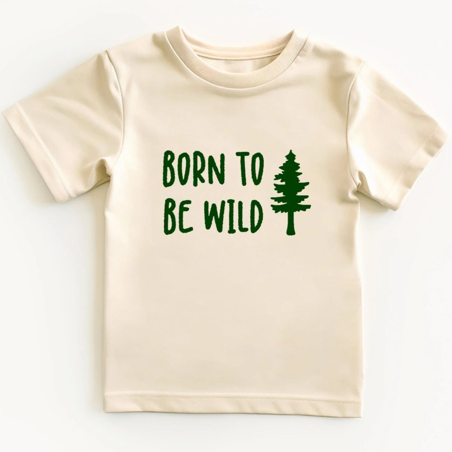 childrens t shirt saying born to be wild with tree
