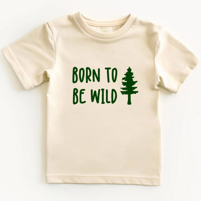 childrens t shirt saying born to be wild with tree
