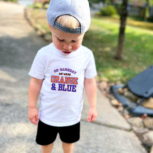 On gameday we wear orange and blue- Children's shirt and infant bodysuit - Summit and Nest
