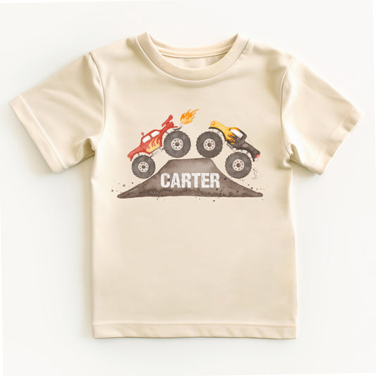 Monster truckin- Customized short sleeve tee and infant bodysuit
