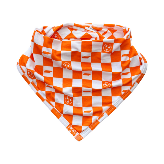Orange and white checkerboard- Bamboo bandana bib - Summit and Nest