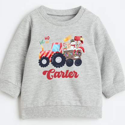 Christmas tractor (customized)- Organic cotton infant and toddler sweatshirt - Summit and Nest