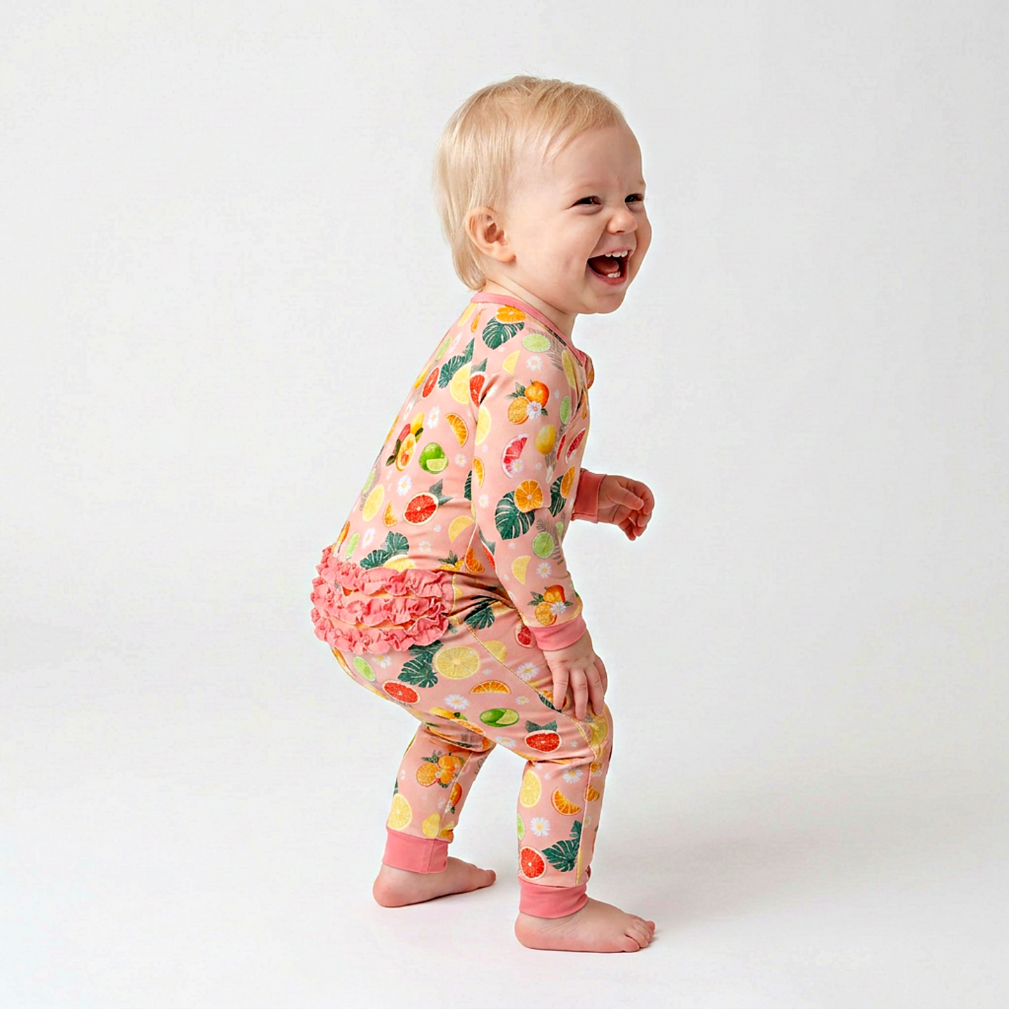 Citrus Blooms- Bamboo convertible ruffle footie- Zippy pajamas