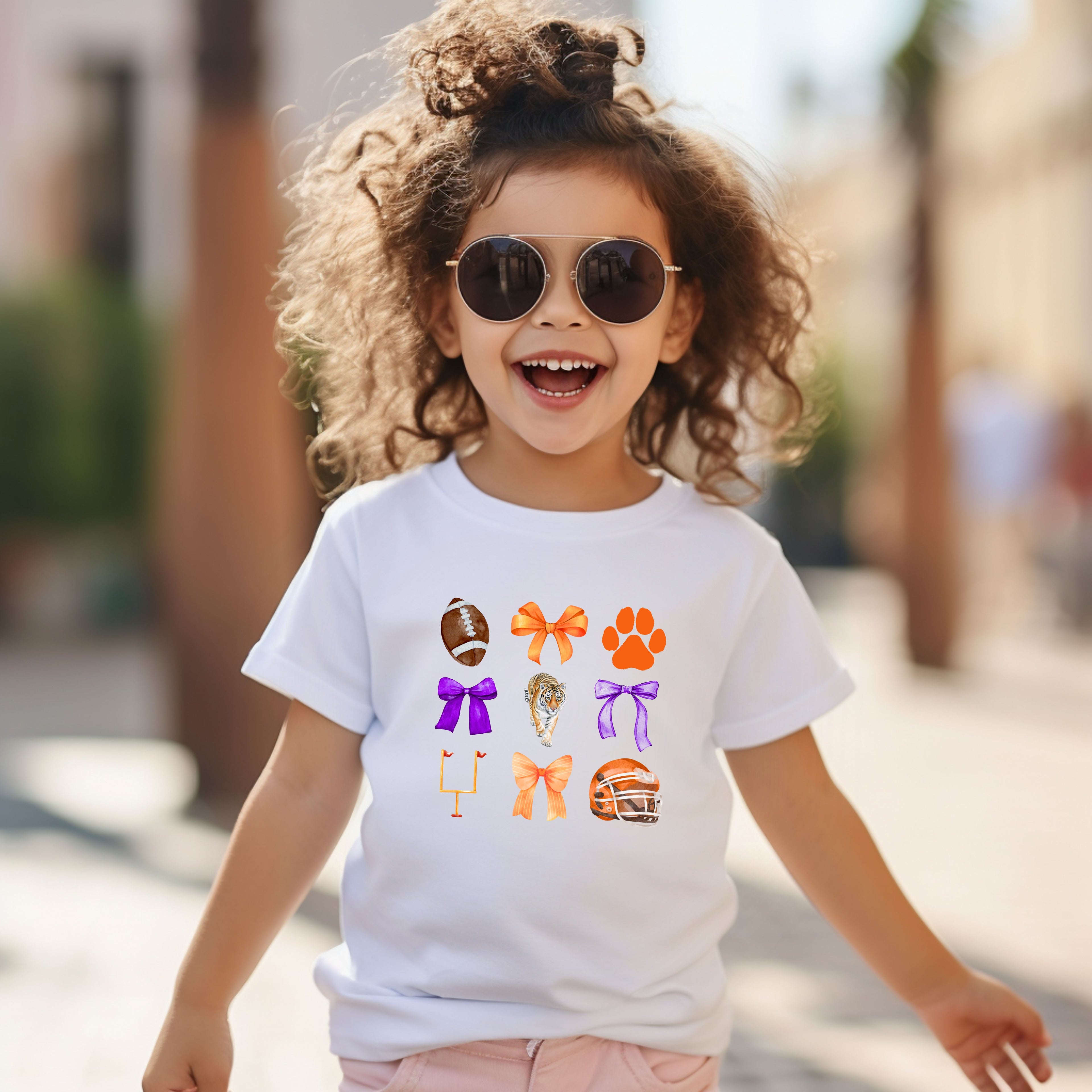 Tiger bows- Orange and purple- Girl's short sleeve shirt and infant bodysuit - Summit and Nest