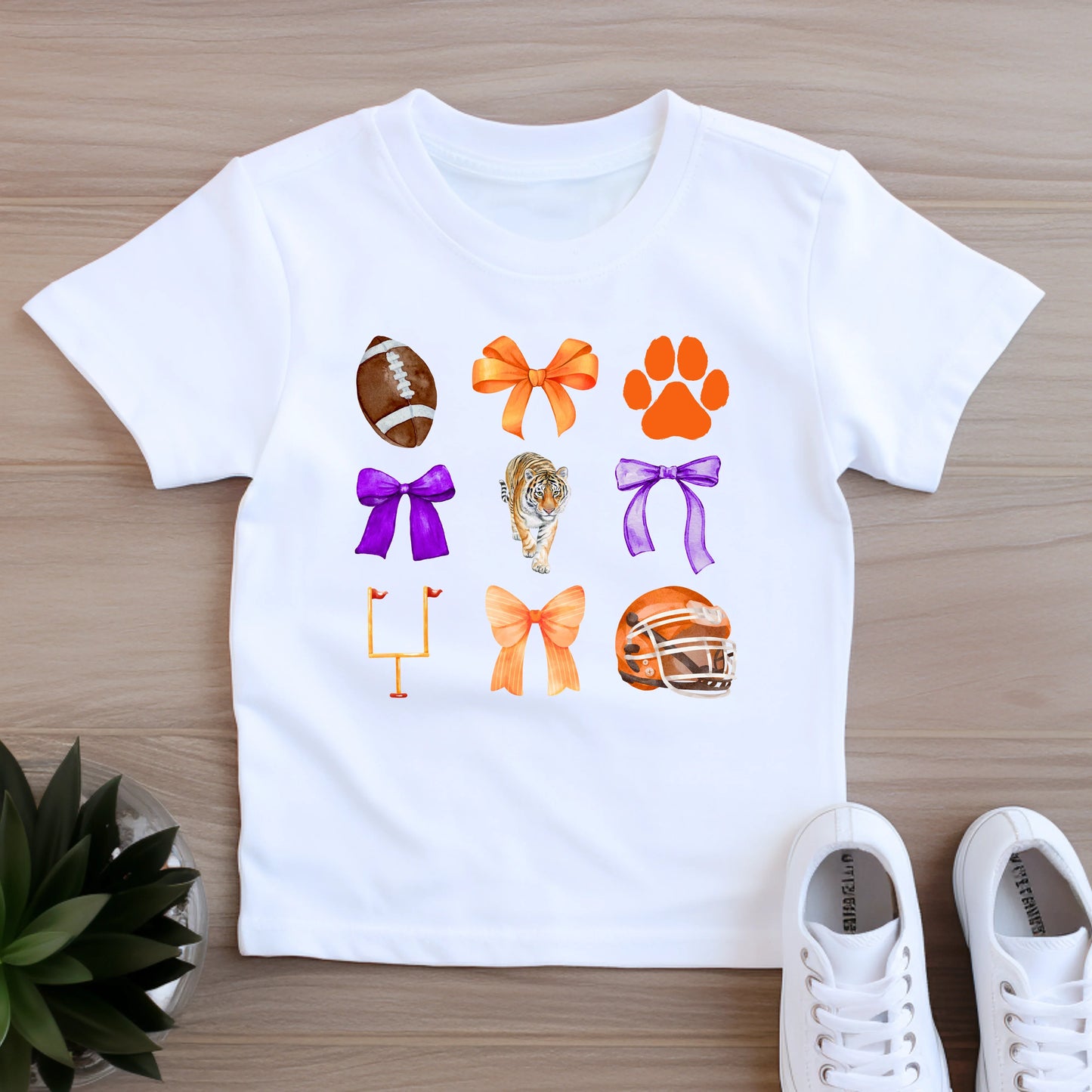 Tiger bows- Orange and purple- Girl's short sleeve shirt and infant bodysuit - Summit and Nest