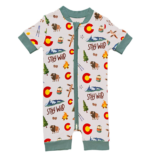 Wild Colorado- Bamboo shortie zip romper