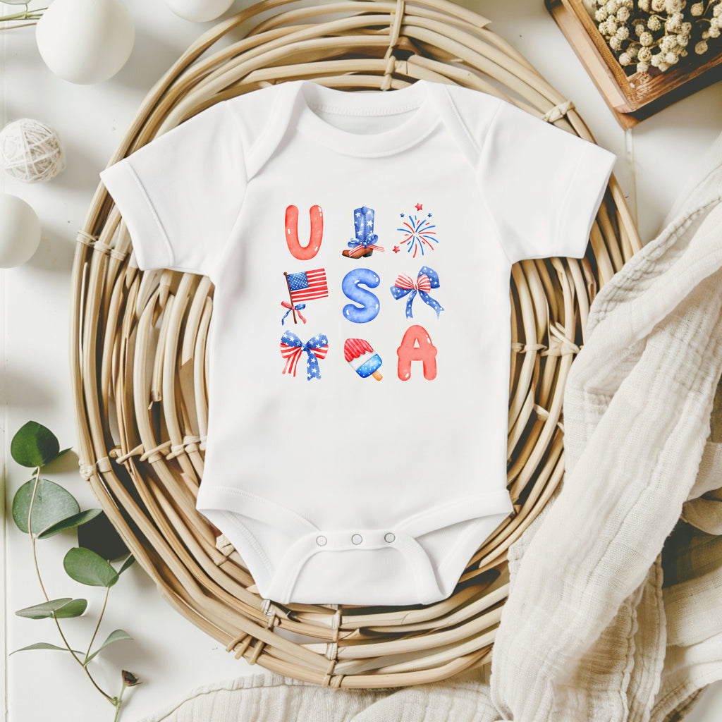 USA bows coquette- Short sleeve tee and infant bodysuit - Summit and Nest
