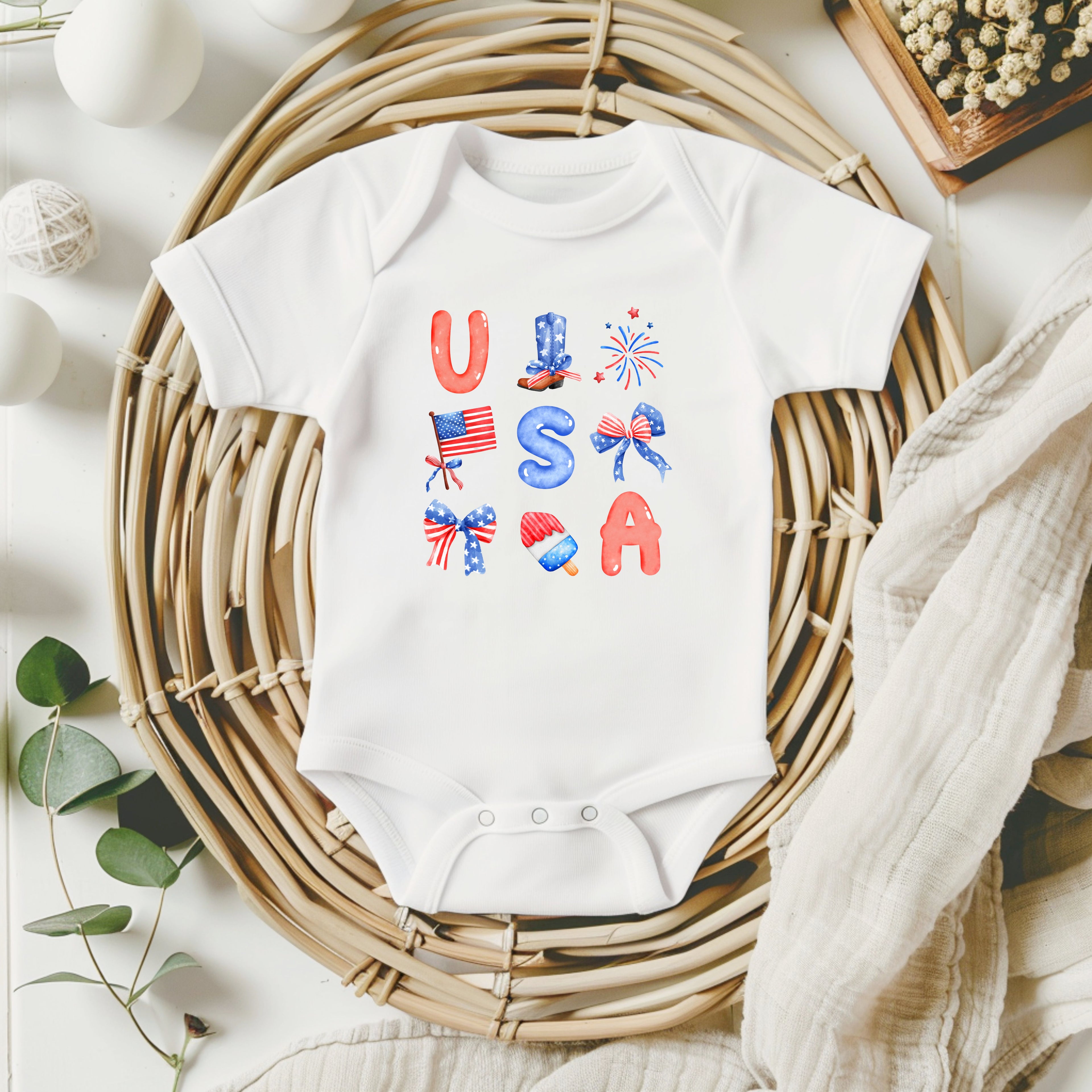 USA bows coquette- Short sleeve tee and infant bodysuit - Summit and Nest