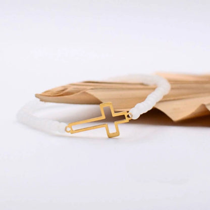 Gold Cross Beaded Bracelet- Women's - Summit and Nest
