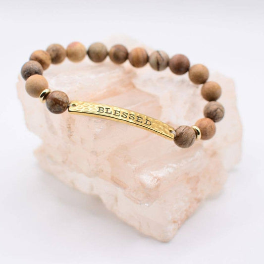 Blessed- Stone and hammered gold bracelet- Women's