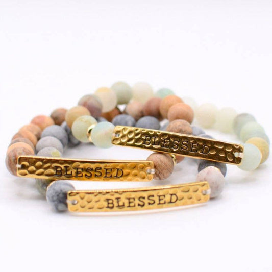 Blessed- Stone and hammered gold bracelet- Women's